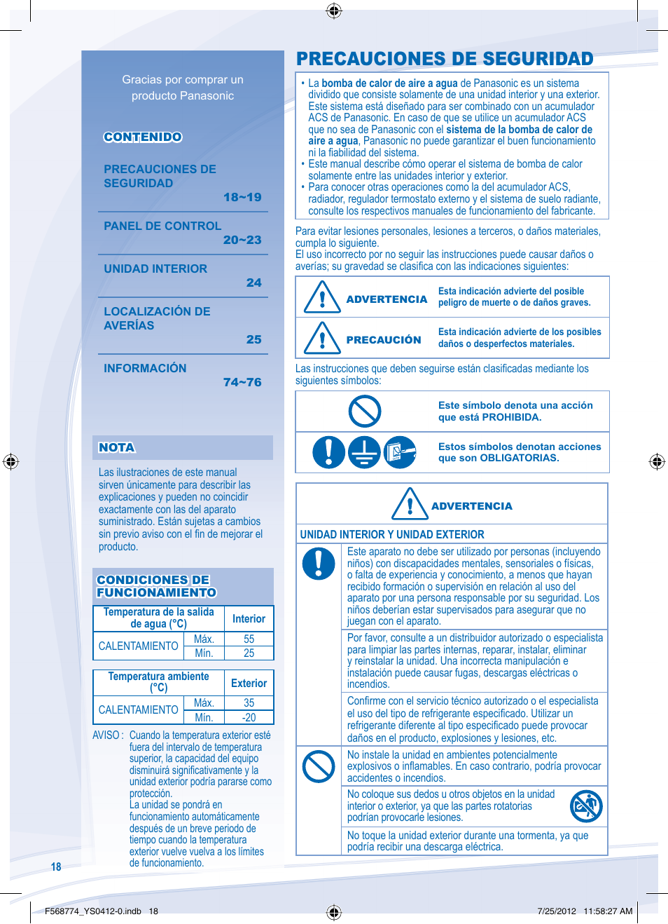 Precauciones de seguridad | Panasonic WHSDF03E3E5 User Manual | Page 18 / 76