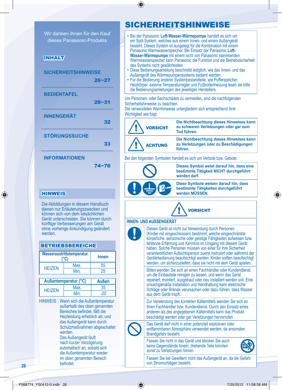 Sicherheitshinweise | Panasonic WHSDF03E3E5 User Manual | Page 26 / 76