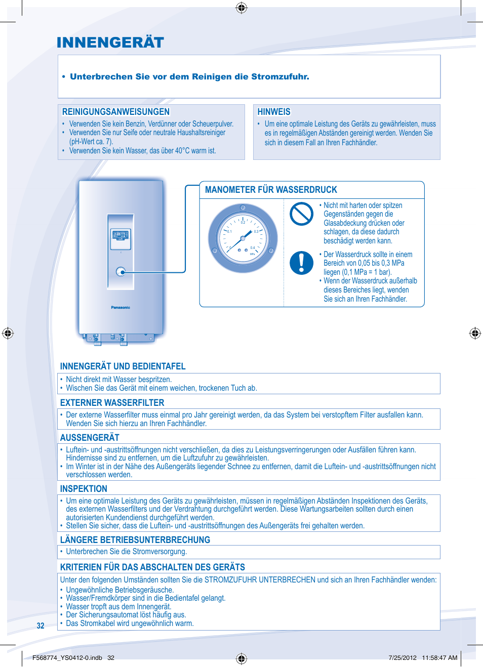 Innengerät | Panasonic WHSDF03E3E5 User Manual | Page 32 / 76