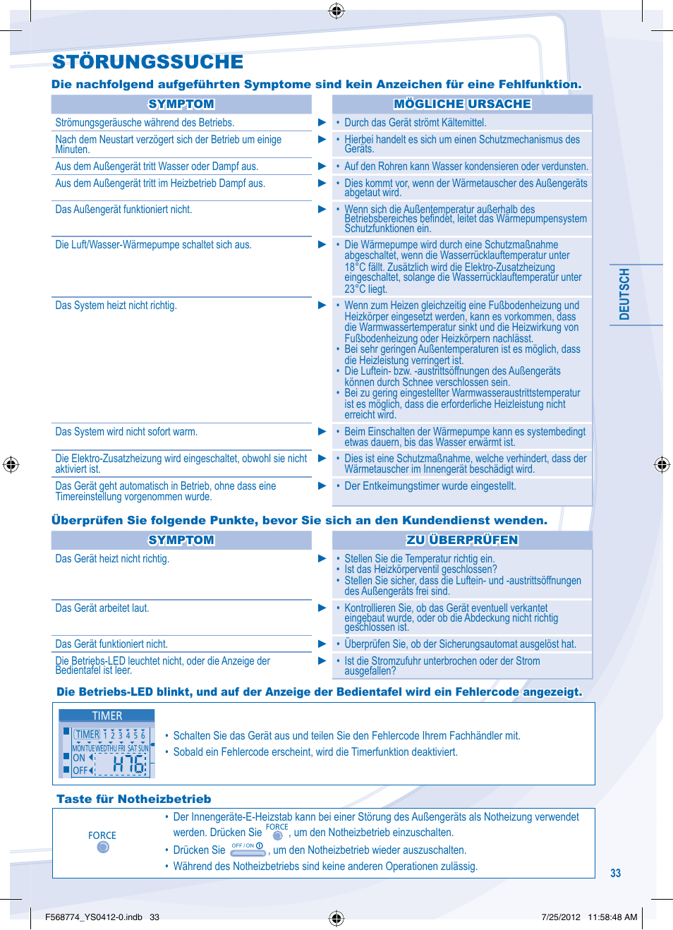 Störungssuche | Panasonic WHSDF03E3E5 User Manual | Page 33 / 76