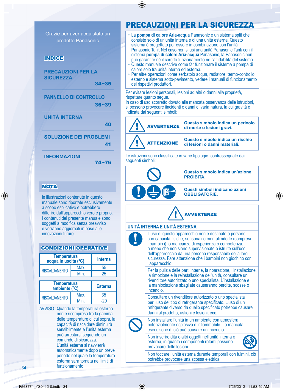 Precauzioni per la sicurezza | Panasonic WHSDF03E3E5 User Manual | Page 34 / 76