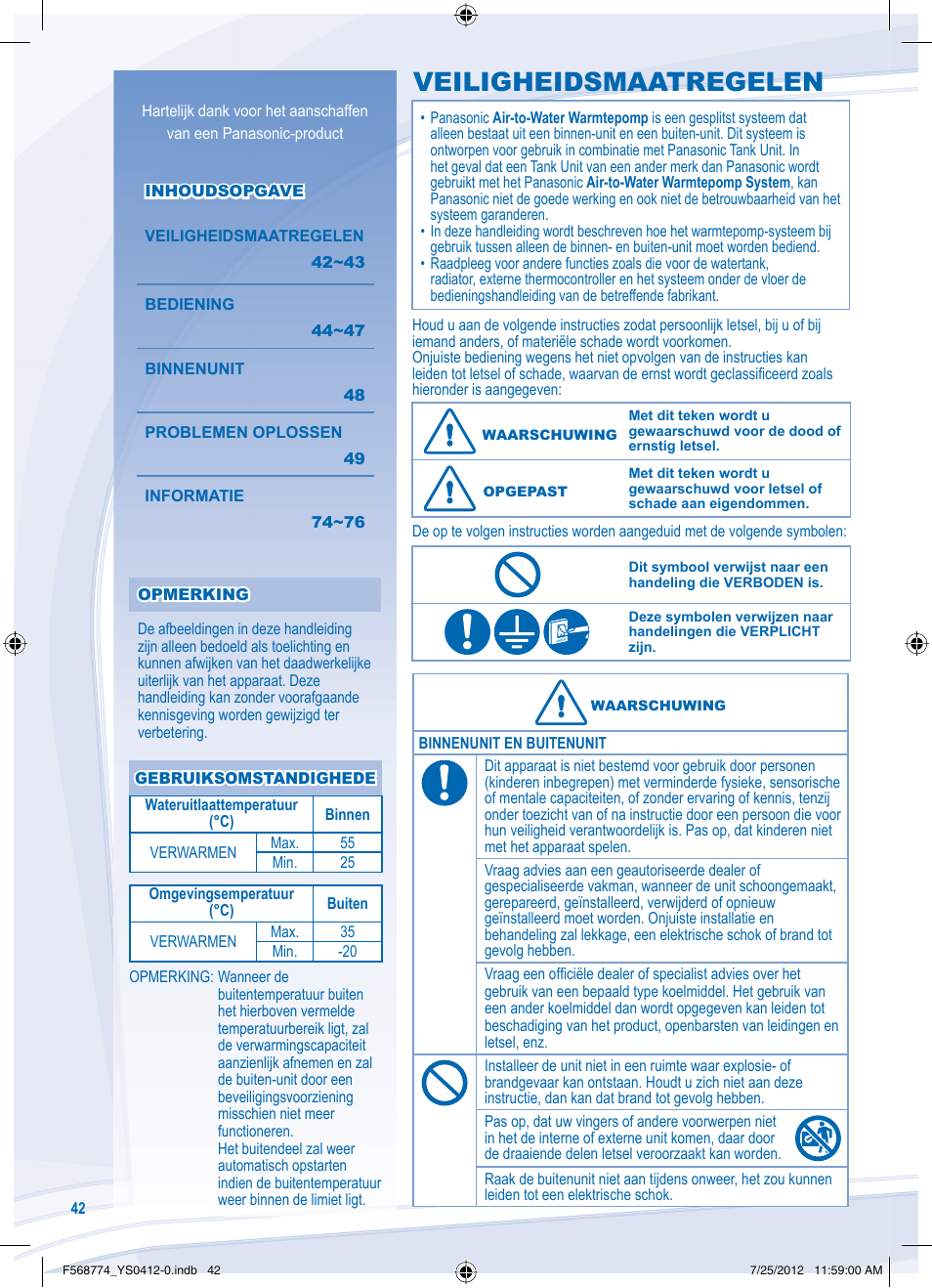 Veiligheidsmaatregelen | Panasonic WHSDF03E3E5 User Manual | Page 42 / 76