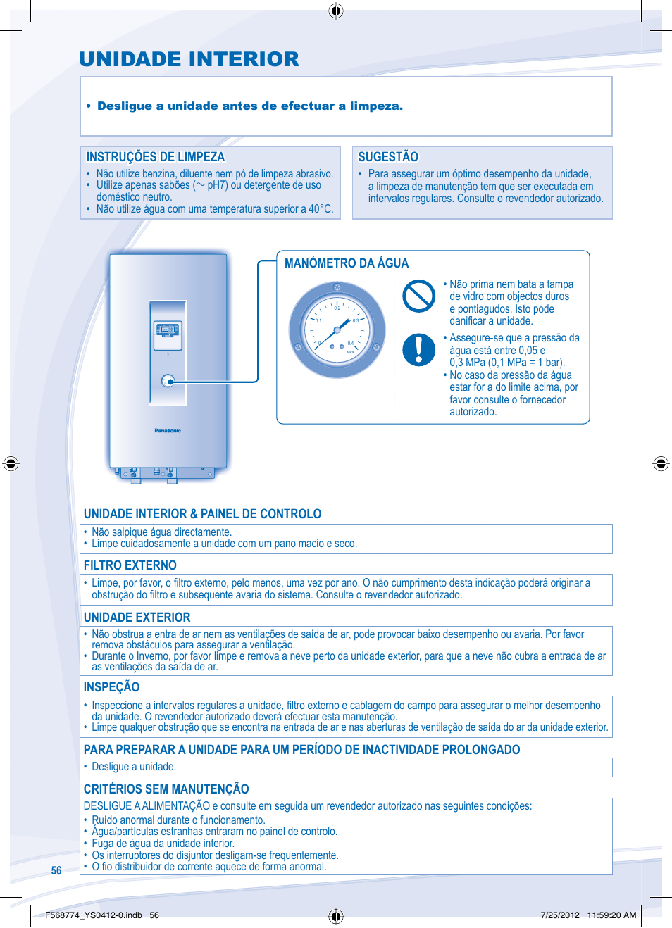 Unidade interior | Panasonic WHSDF03E3E5 User Manual | Page 56 / 76