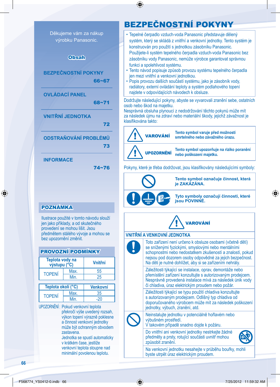 Bezpečnostní pokyny | Panasonic WHSDF03E3E5 User Manual | Page 66 / 76