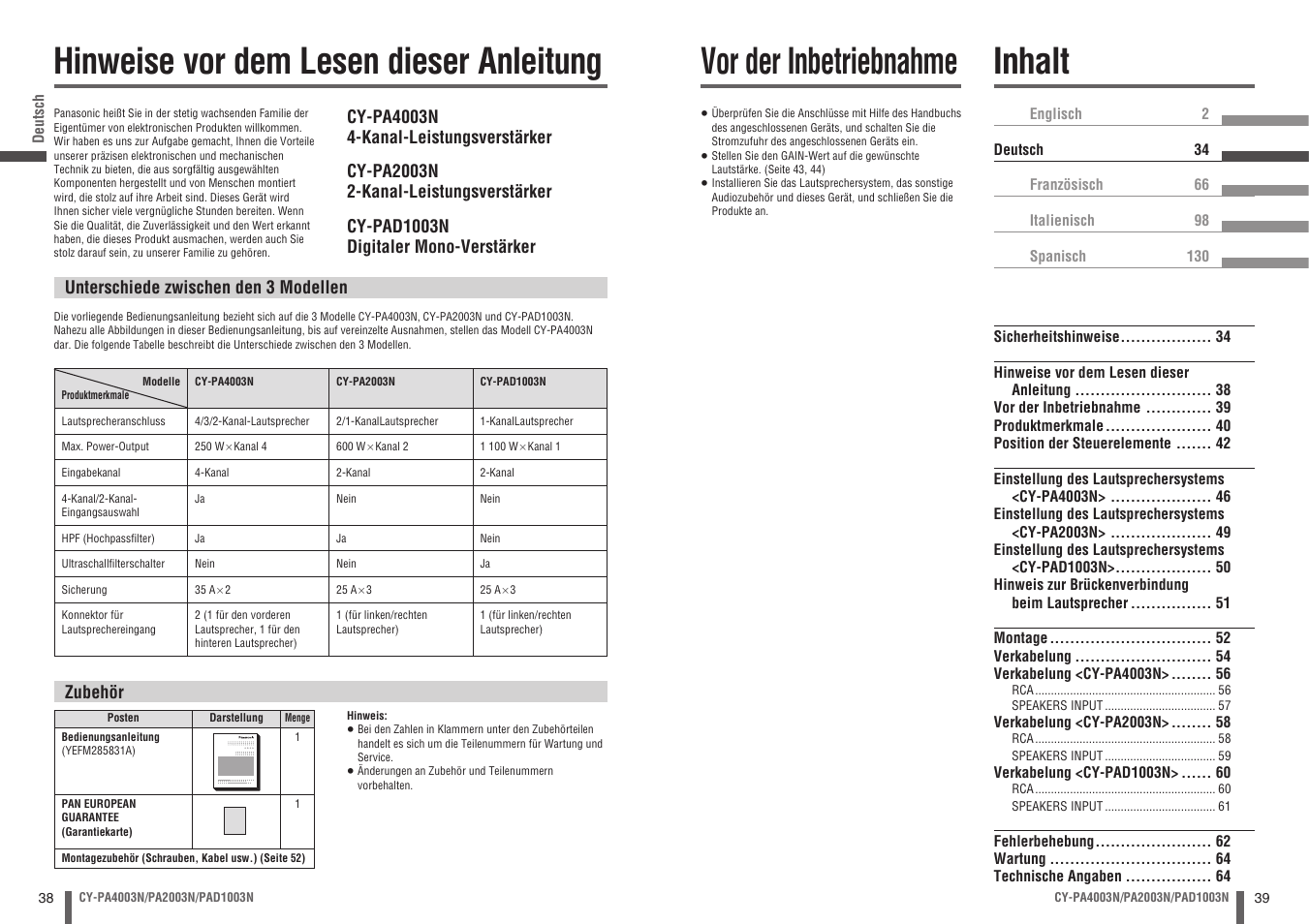 Inhalt | Panasonic CYPA2003N User Manual | Page 20 / 82