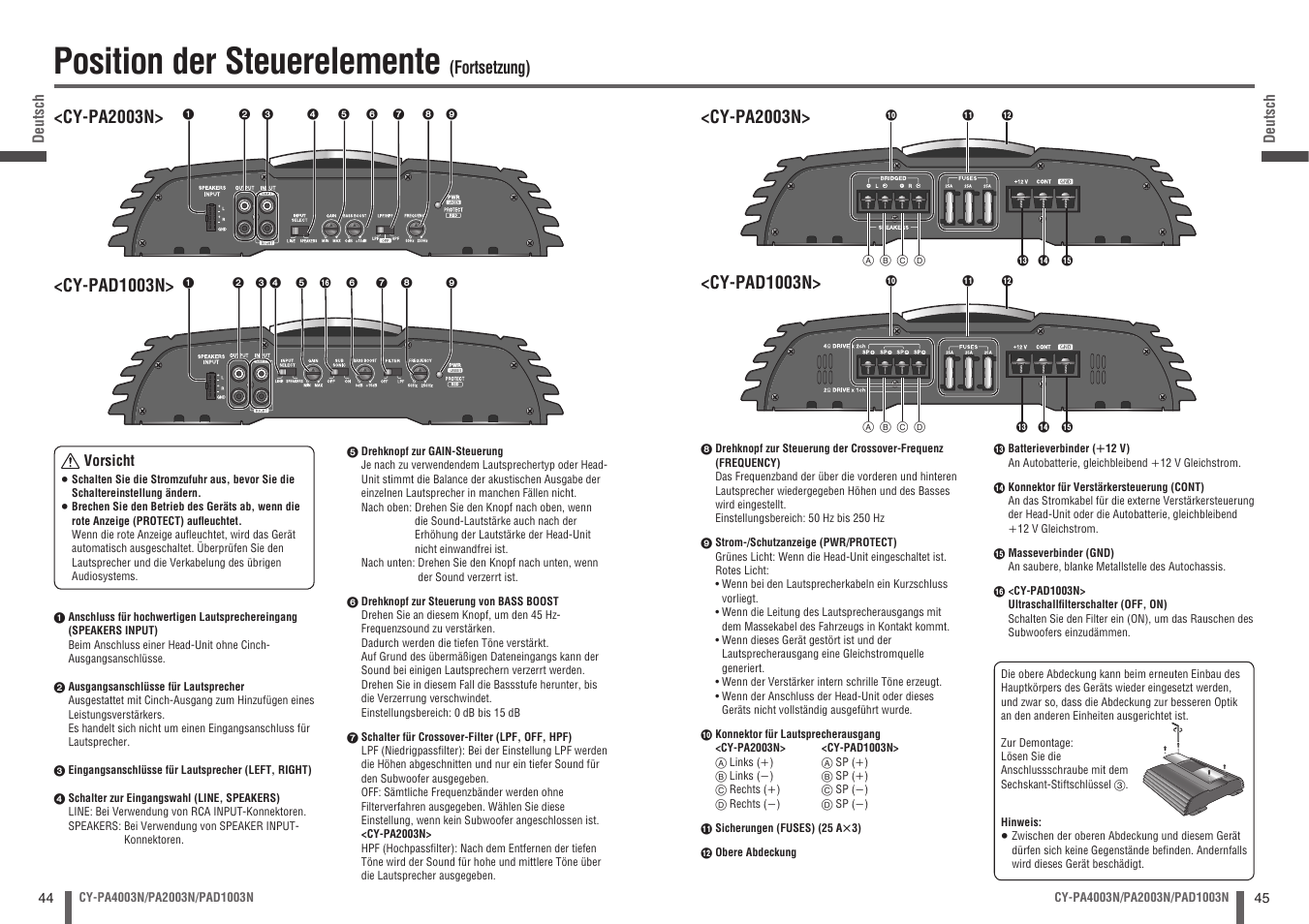 Position der steuerelemente, Fortsetzung), Cy-pa2003n | Panasonic CYPA2003N User Manual | Page 23 / 82
