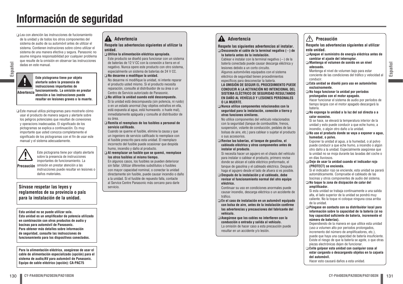 Información de seguridad | Panasonic CYPA2003N User Manual | Page 66 / 82