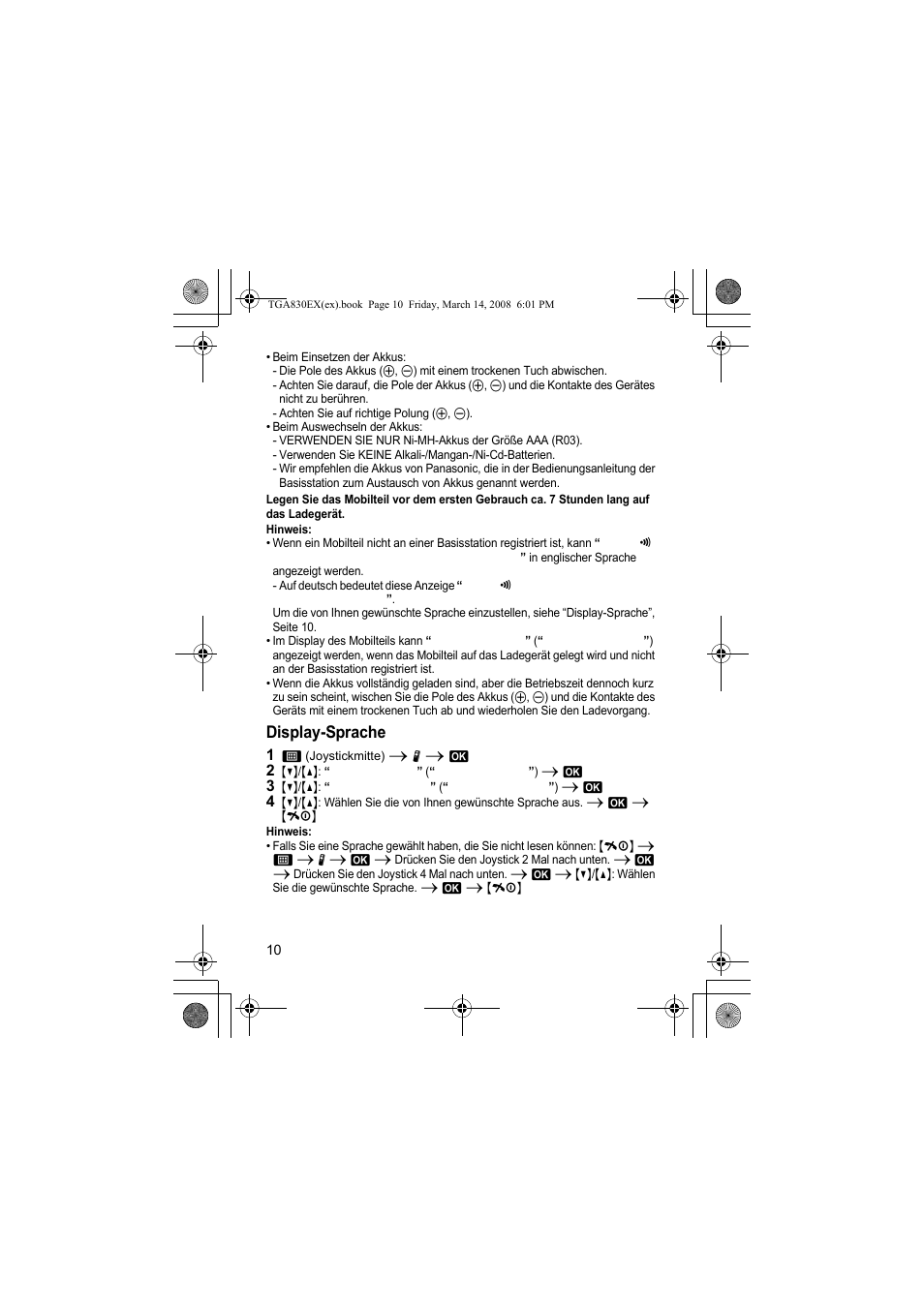 Display-sprache | Panasonic KXTGA830EX User Manual | Page 10 / 80