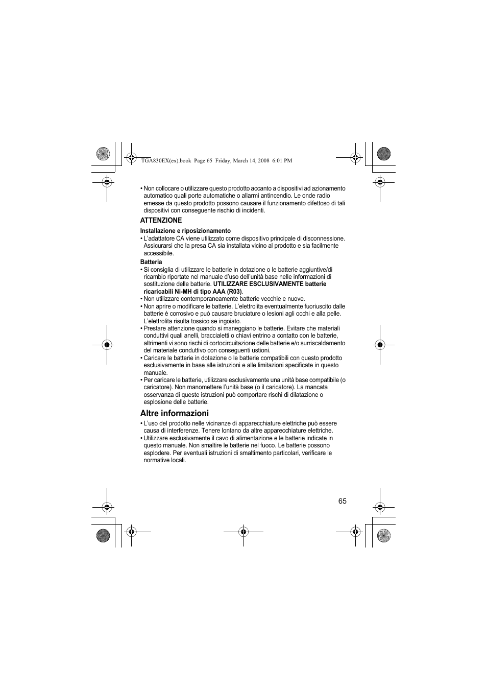 Altre informazioni | Panasonic KXTGA830EX User Manual | Page 65 / 80