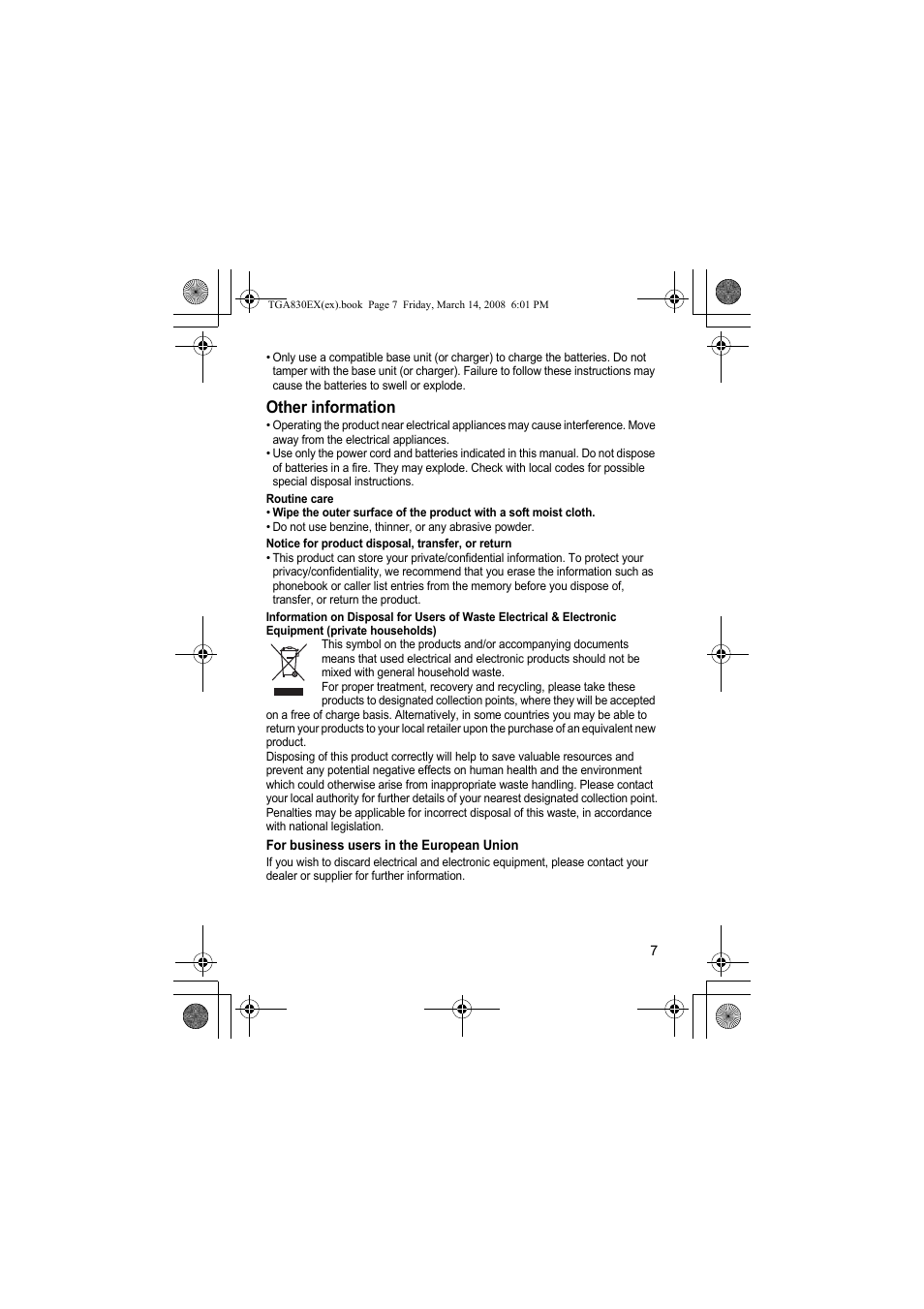 Other information | Panasonic KXTGA830EX User Manual | Page 7 / 80