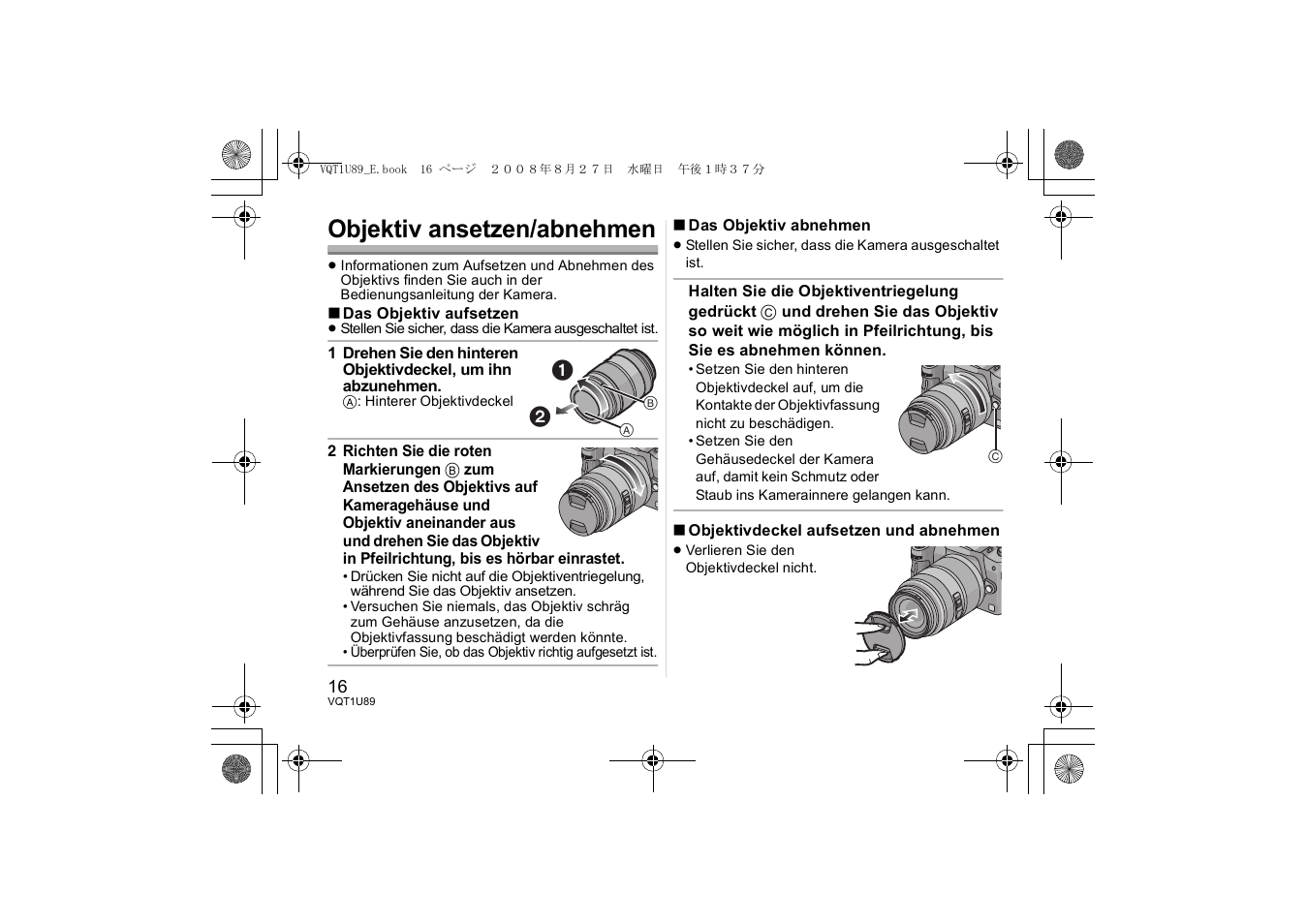 Objektiv ansetzen/abnehmen | Panasonic HFS045200E User Manual | Page 16 / 72