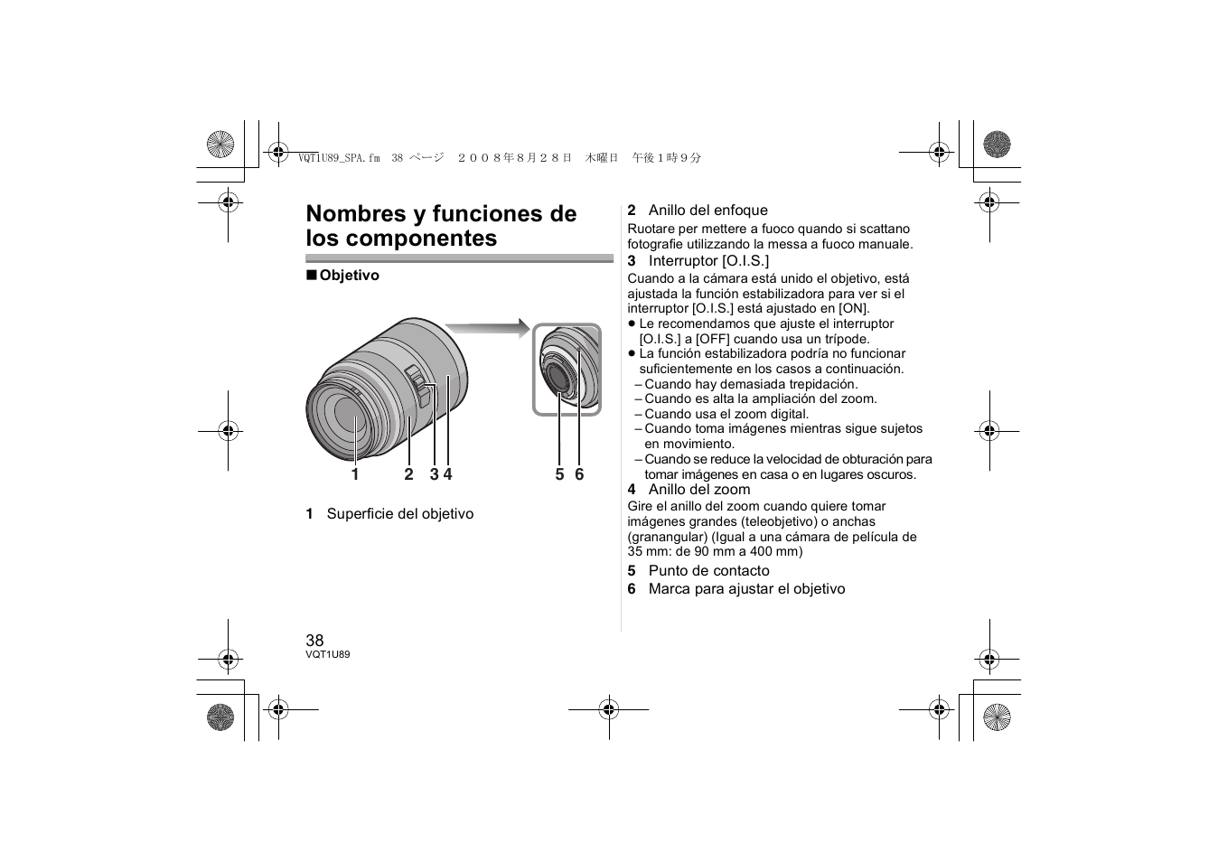 Nombres y funciones de los componentes | Panasonic HFS045200E User Manual | Page 38 / 72