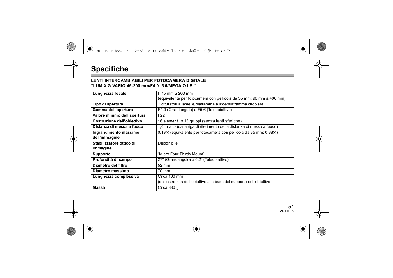 Specifiche | Panasonic HFS045200E User Manual | Page 51 / 72