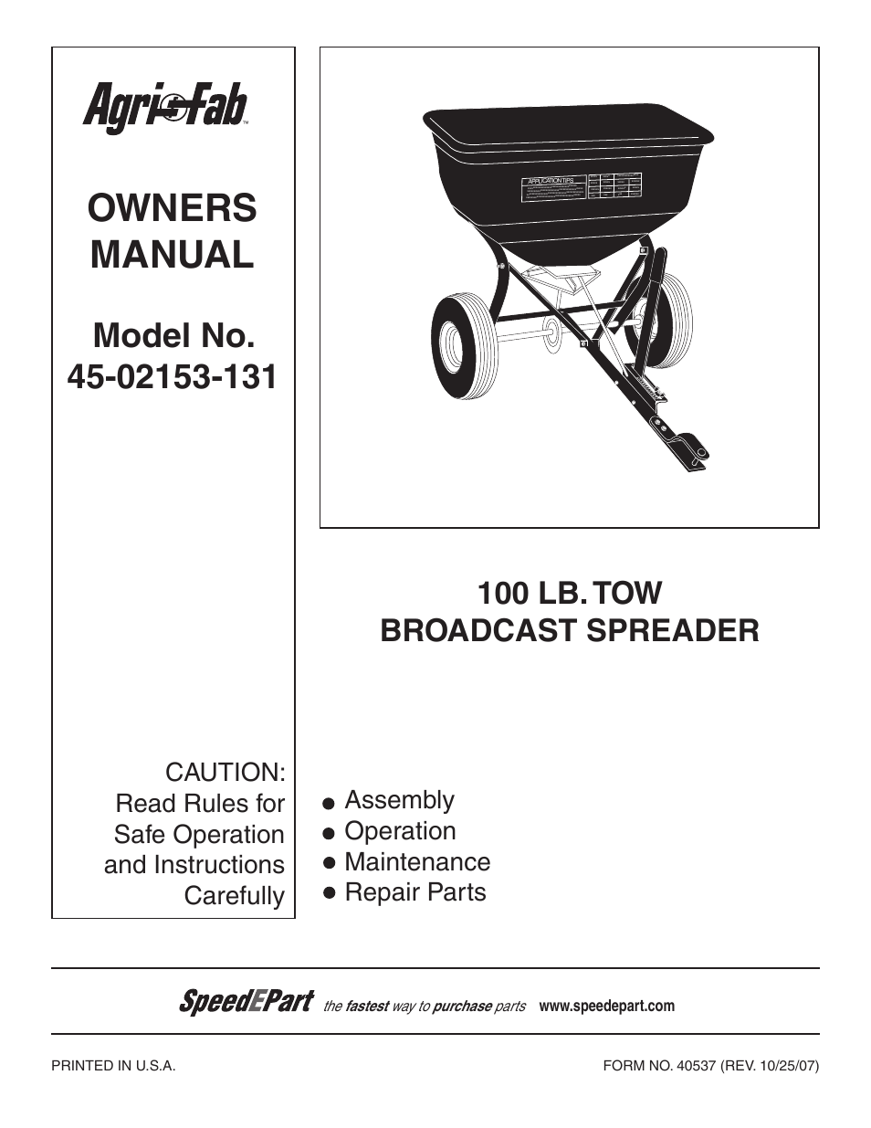 Agri-Fab 45-02153-131 User Manual | 8 pages