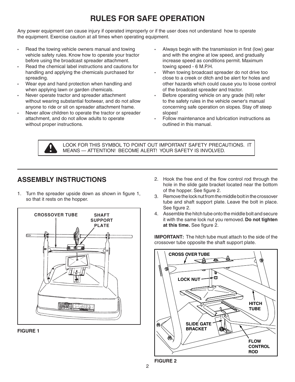 Rules for safe operation, Assembly instructions | Agri-Fab 45-02153-131 User Manual | Page 2 / 8