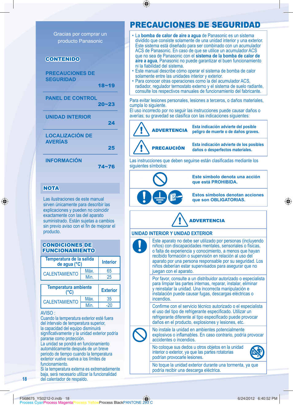 Precauciones de seguridad | Panasonic WHUH12DE8 User Manual | Page 18 / 76