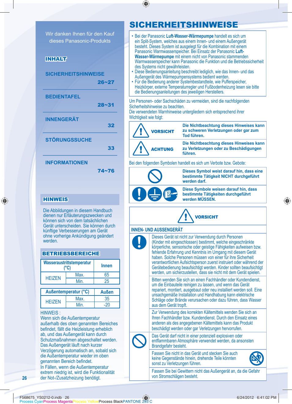 Sicherheitshinweise | Panasonic WHUH12DE8 User Manual | Page 26 / 76