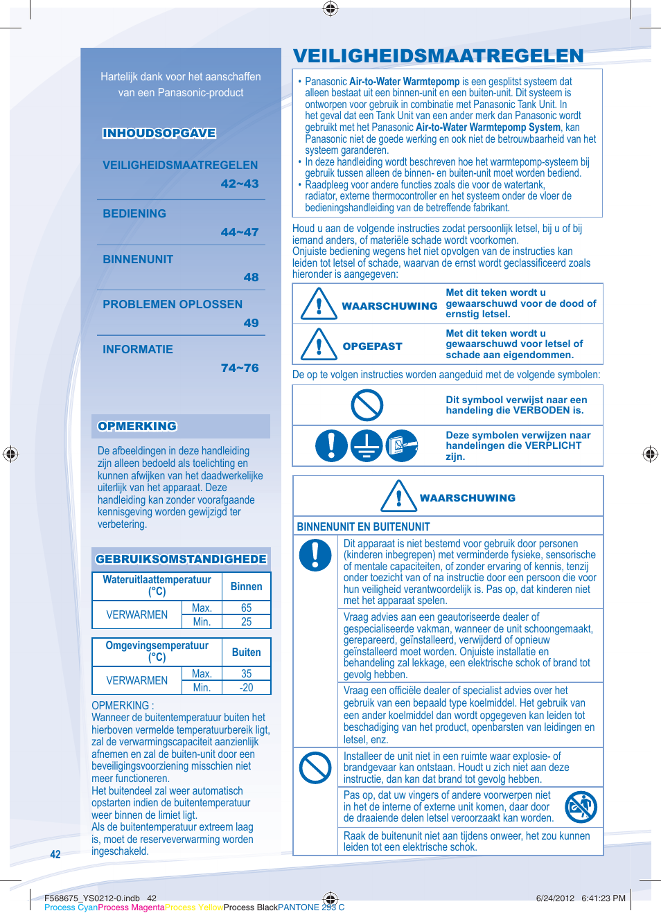 Veiligheidsmaatregelen | Panasonic WHUH12DE8 User Manual | Page 42 / 76