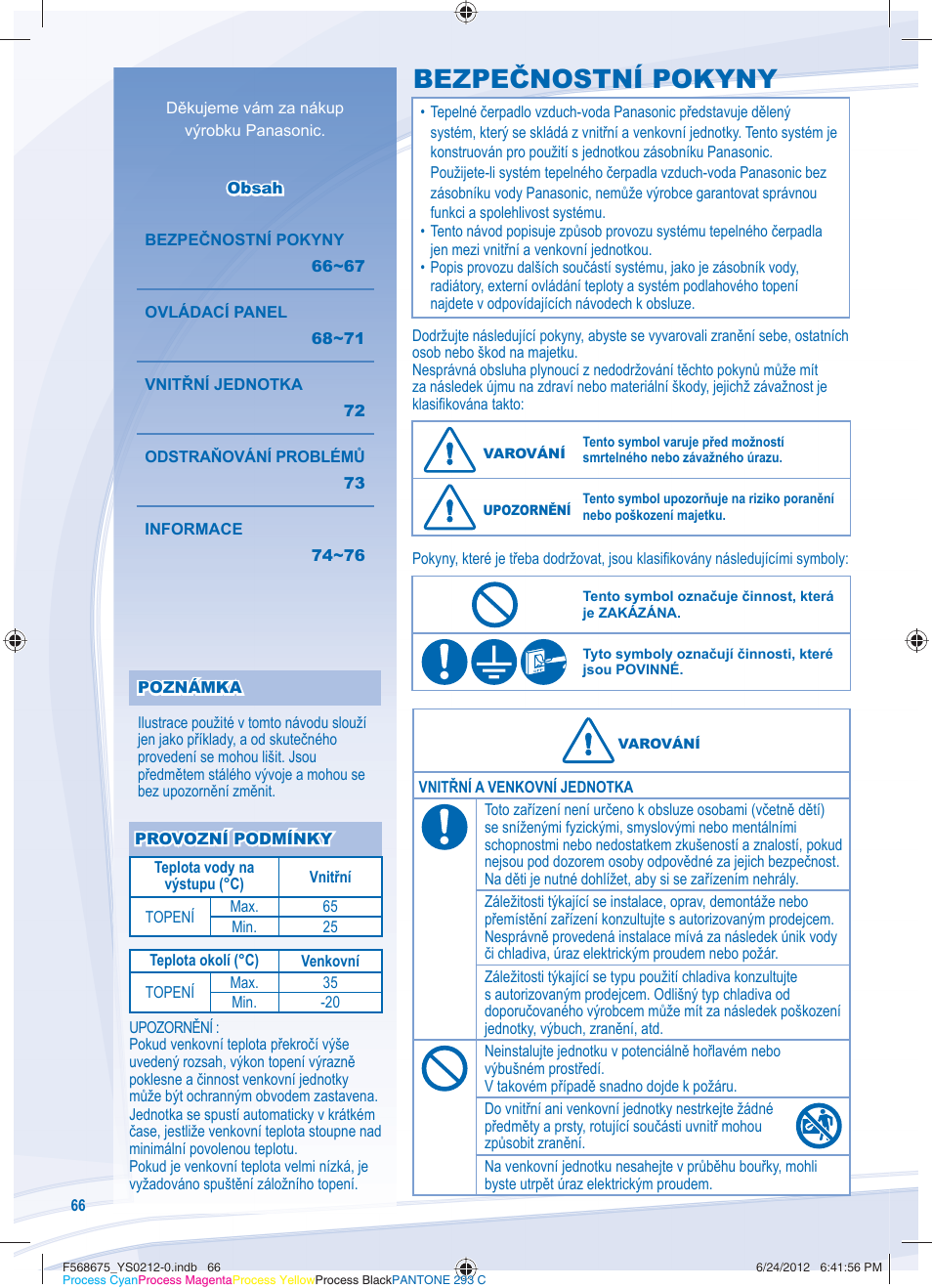 Bezpečnostní pokyny | Panasonic WHUH12DE8 User Manual | Page 66 / 76