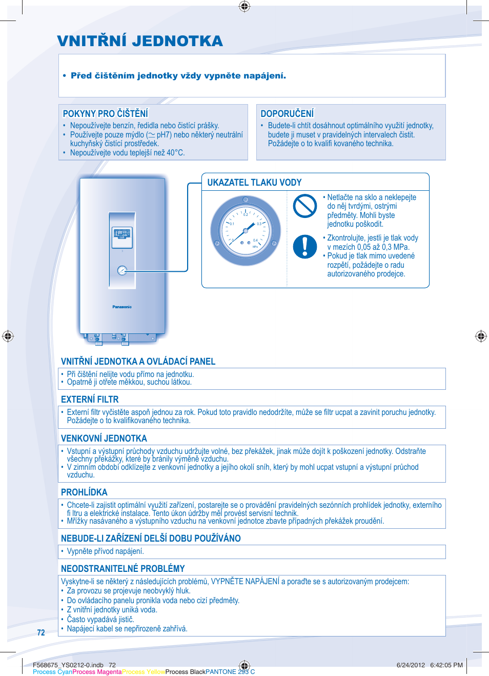 Vnitřní jednotka | Panasonic WHUH12DE8 User Manual | Page 72 / 76