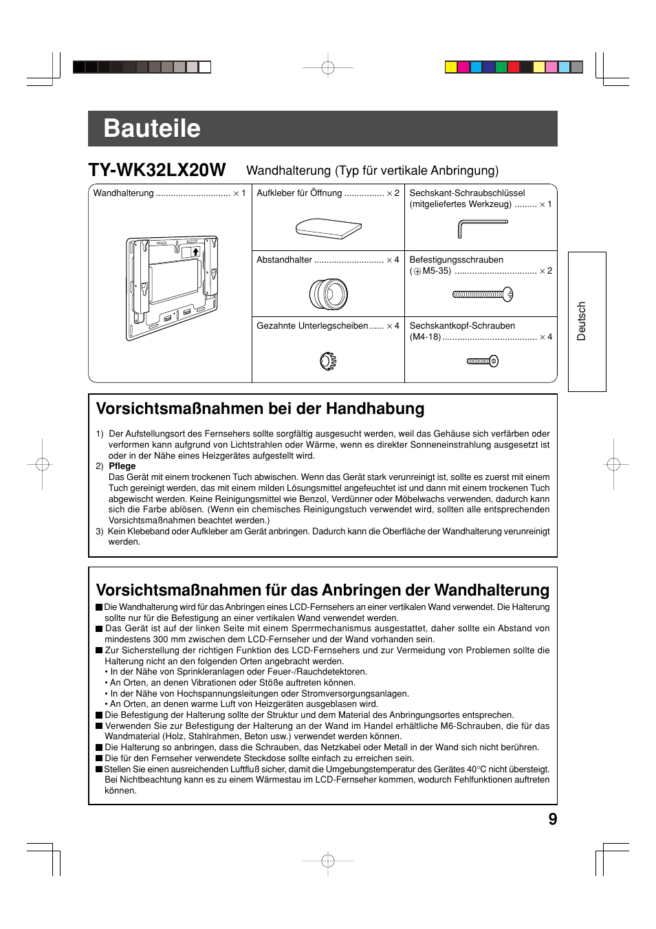 Bauteile, Ty-wk32lx20w | Panasonic TYWK32LX20W User Manual | Page 9 / 24