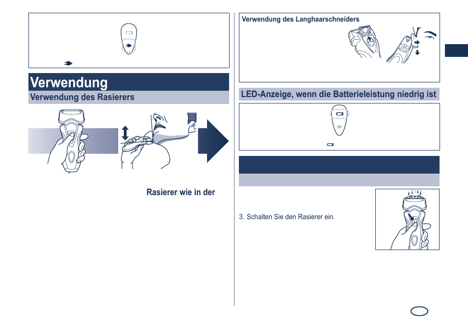 Verwendung, Reinigung | Panasonic ES7101 User Manual | Page 11 / 102