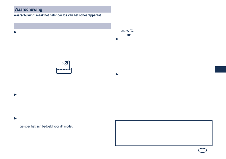 Waarschuwing, Belangrijk | Panasonic ES7101 User Manual | Page 25 / 102