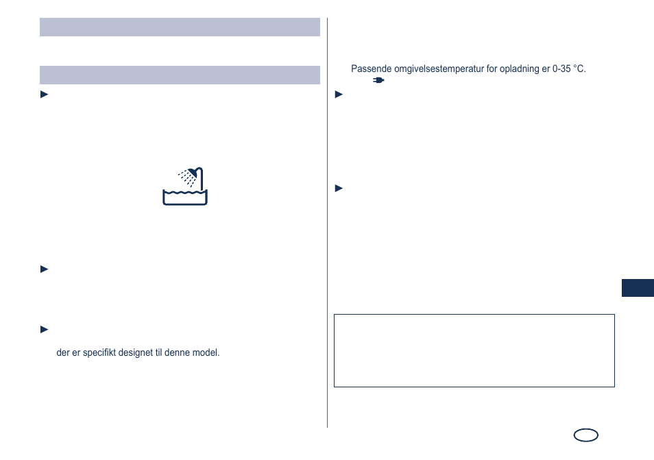 Advarsel, Vigtigt | Panasonic ES7101 User Manual | Page 35 / 102