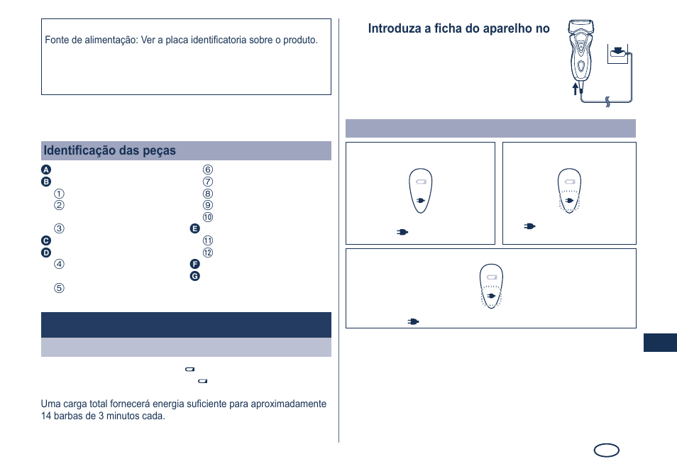 Carregamento | Panasonic ES7101 User Manual | Page 41 / 102