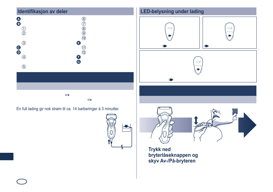 Lading, Bruk | Panasonic ES7101 User Manual | Page 46 / 102