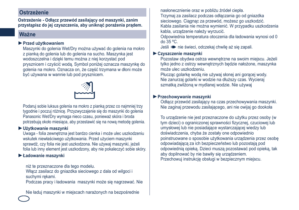 Ostrzeżenie, Ważne | Panasonic ES7101 User Manual | Page 60 / 102