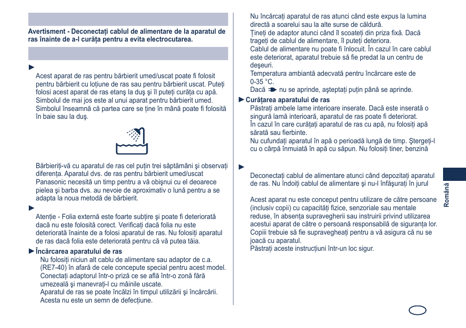 Avertisment, Important | Panasonic ES7101 User Manual | Page 81 / 102