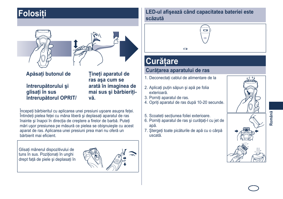 Folosiţi, Curăţare | Panasonic ES7101 User Manual | Page 83 / 102