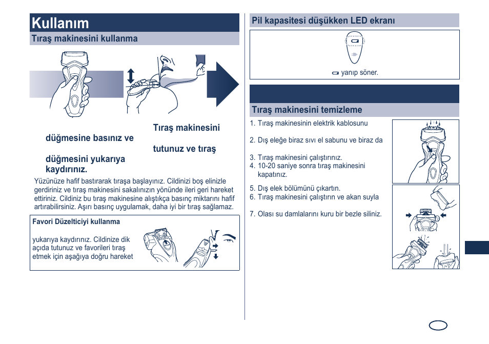 Kullanım, Temizle | Panasonic ES7101 User Manual | Page 93 / 102