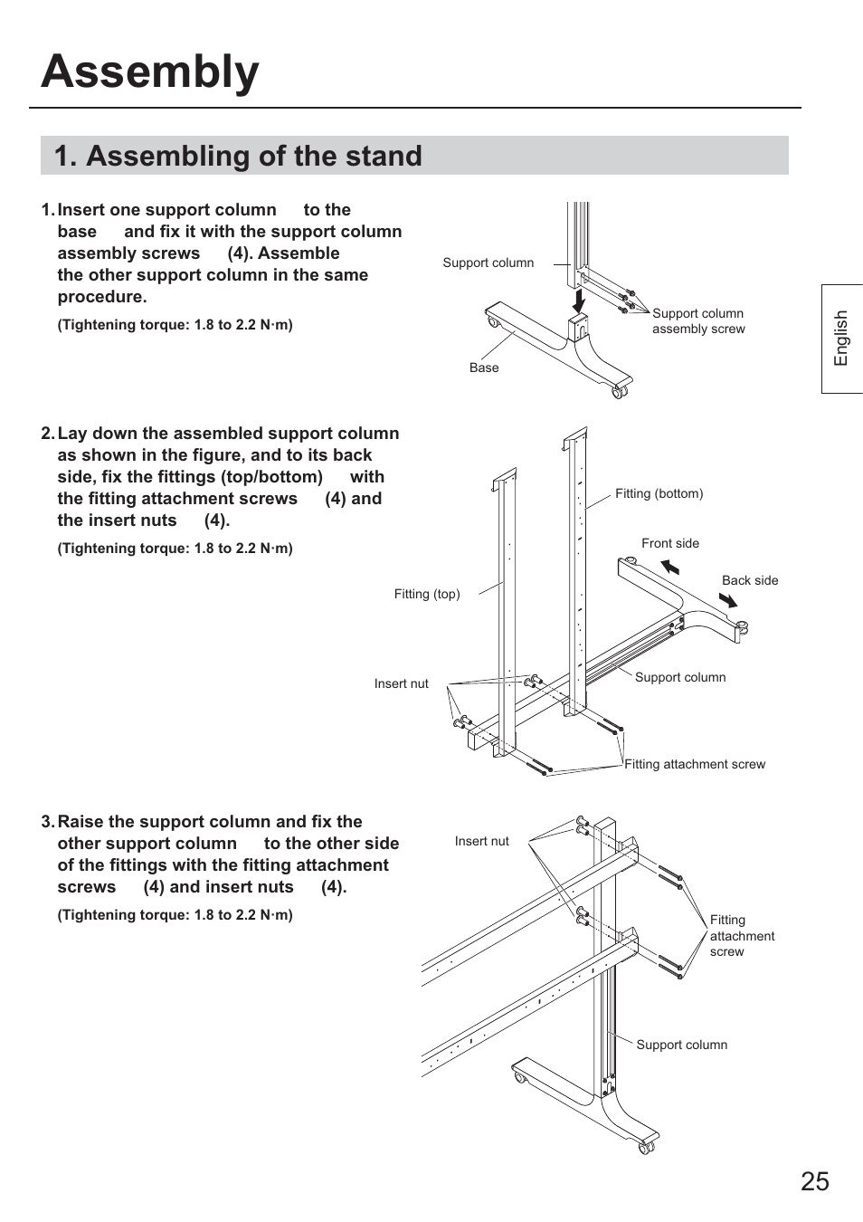 Assembling of the stand, Assembly | Panasonic TYST65PF1 User Manual | Page 25 / 96