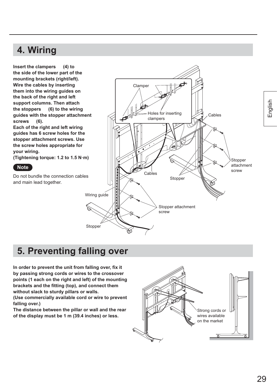 Wiring, Preventing falling over | Panasonic TYST65PF1 User Manual | Page 29 / 96