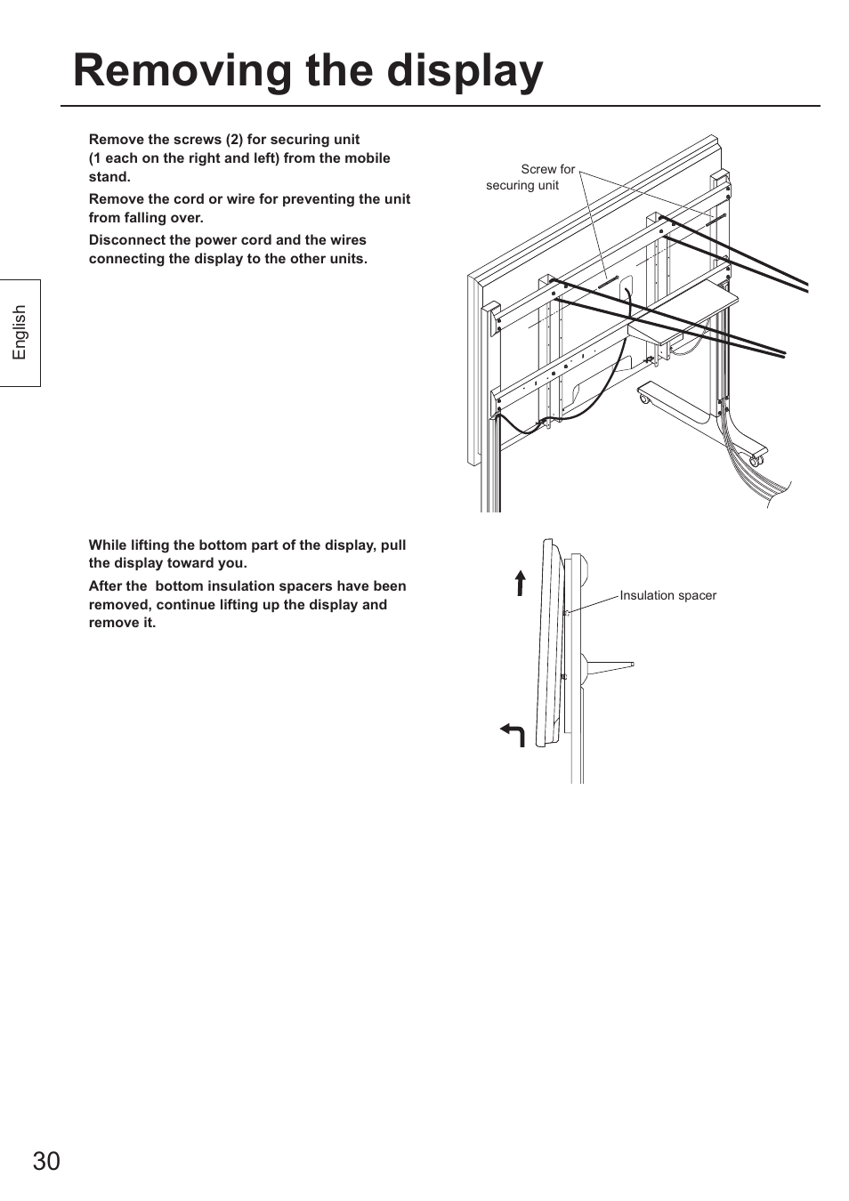 Removing the display | Panasonic TYST65PF1 User Manual | Page 30 / 96