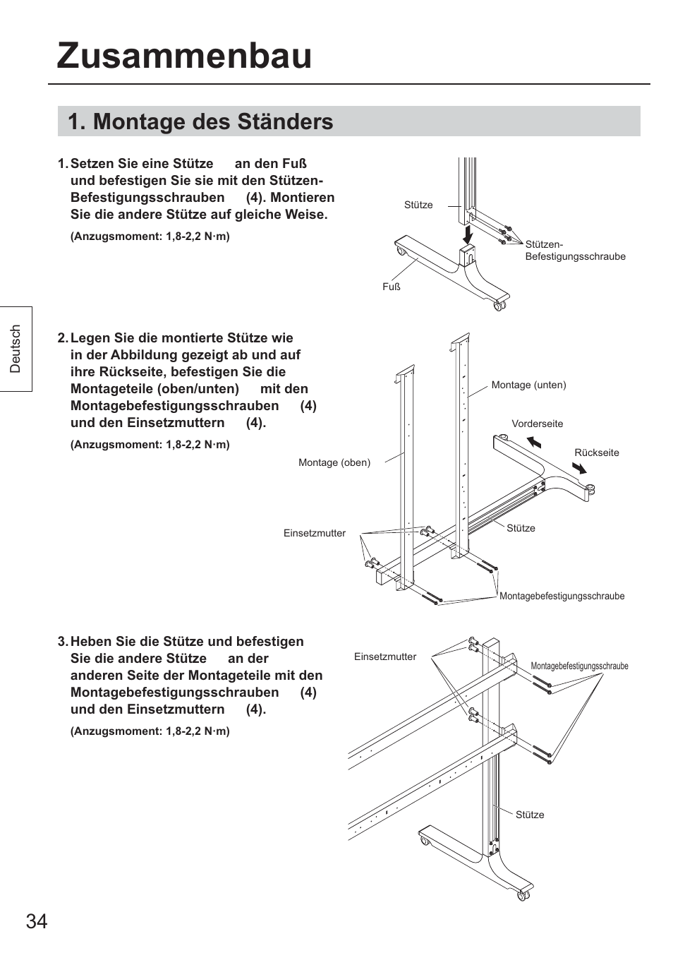 Montage des ständers, Zusammenbau | Panasonic TYST65PF1 User Manual | Page 34 / 96