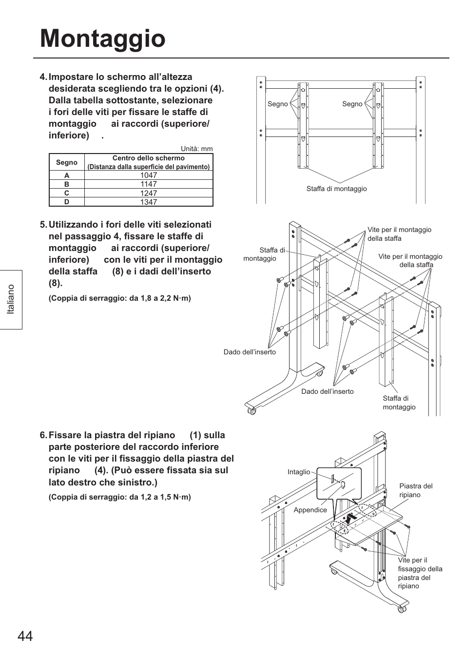 Montaggio | Panasonic TYST65PF1 User Manual | Page 44 / 96