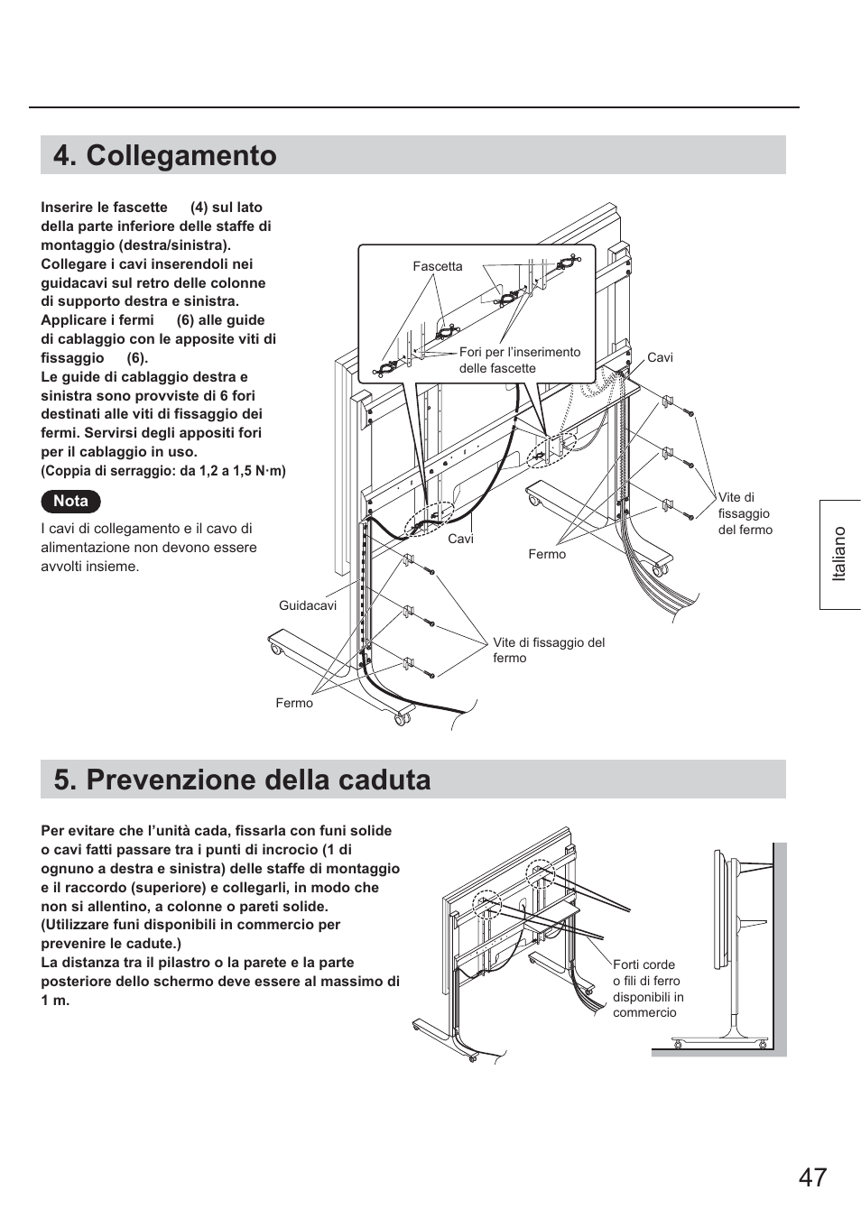 Collegamento, Prevenzione della caduta | Panasonic TYST65PF1 User Manual | Page 47 / 96