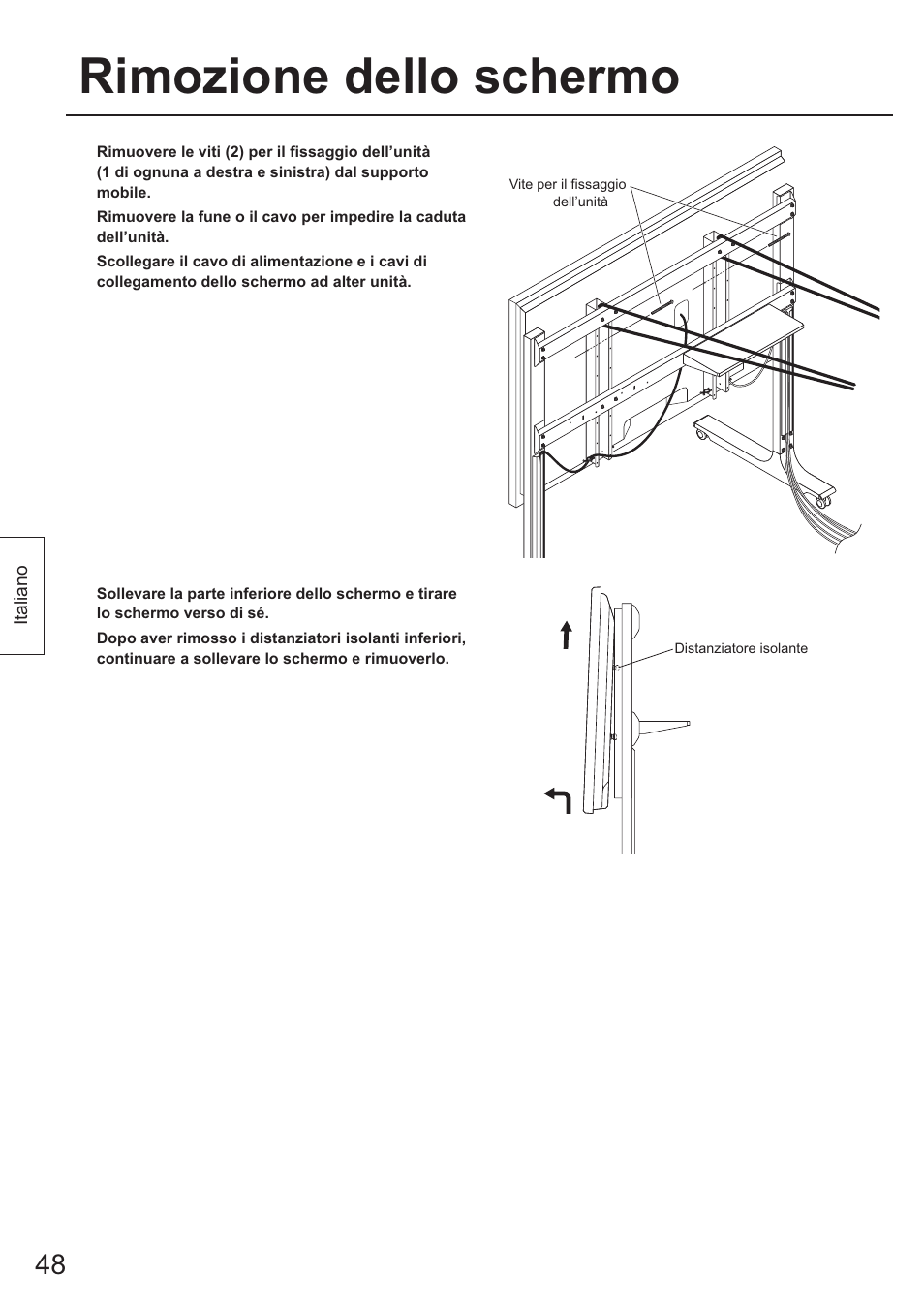 Rimozione deilo schermo | Panasonic TYST65PF1 User Manual | Page 48 / 96