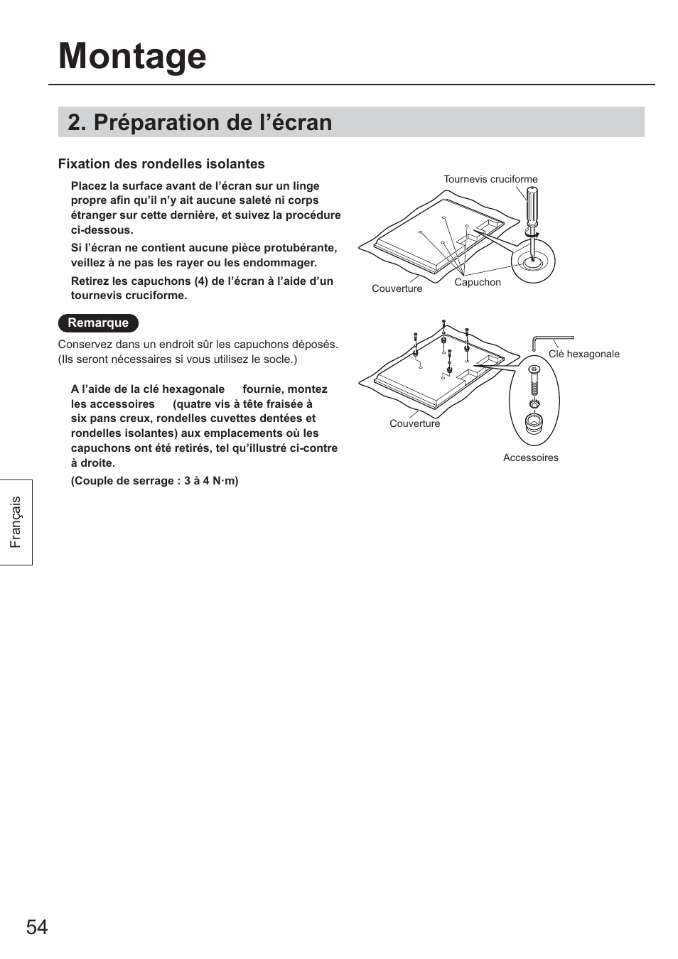 Préparation de l’écran, Montage | Panasonic TYST65PF1 User Manual | Page 54 / 96
