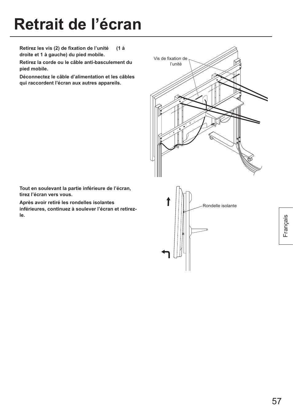 Retrait de l’écran | Panasonic TYST65PF1 User Manual | Page 57 / 96