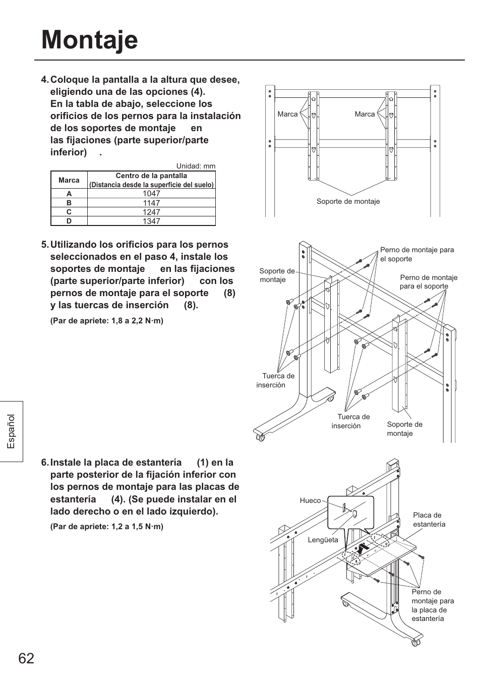Montaje | Panasonic TYST65PF1 User Manual | Page 62 / 96