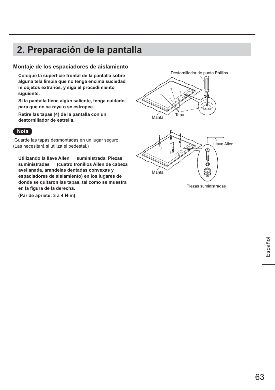 Preparación de la pantalla | Panasonic TYST65PF1 User Manual | Page 63 / 96