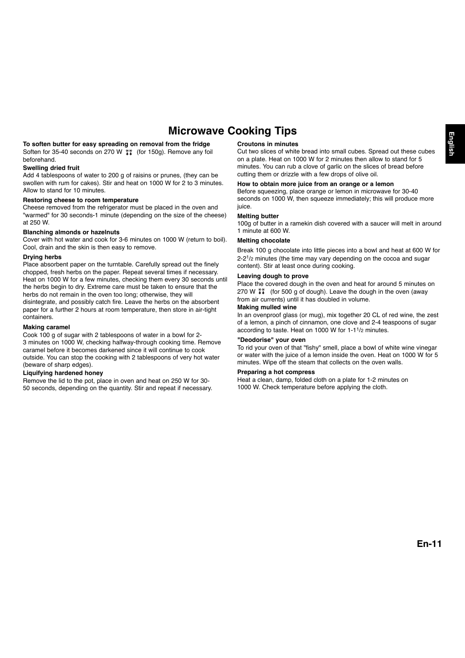 Microwave cooking tips, En-11 | Panasonic NNA734MBEPG User Manual | Page 12 / 276