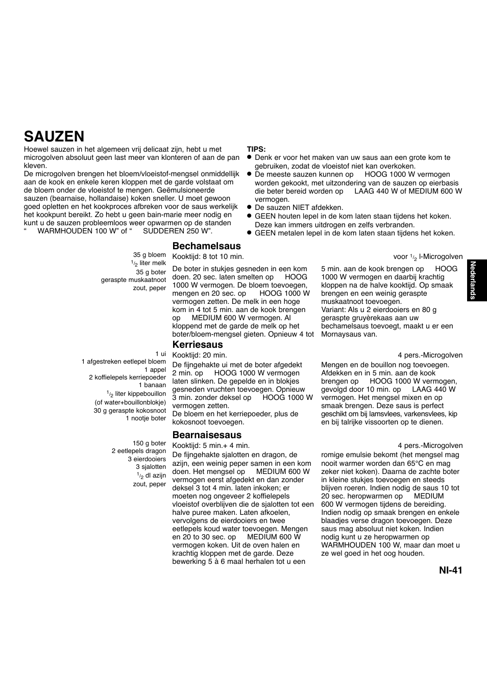 Sauzen, Ni-41, Bechamelsaus | Kerriesaus, Bearnaisesaus | Panasonic NNA734MBEPG User Manual | Page 132 / 276