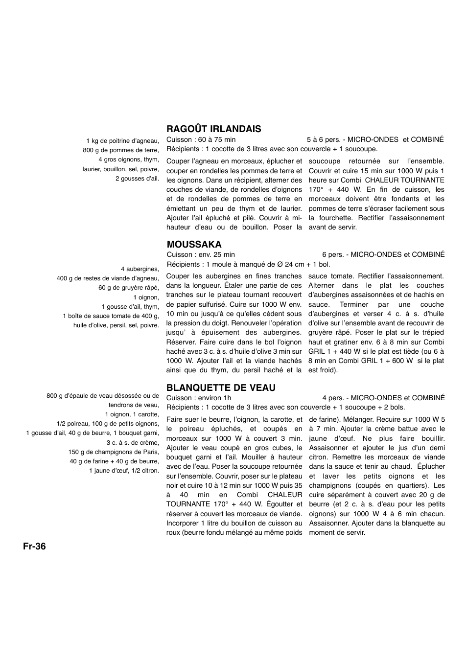 Fr-36 ragoût irlandais, Moussaka, Blanquette de veau | Panasonic NNA734MBEPG User Manual | Page 179 / 276