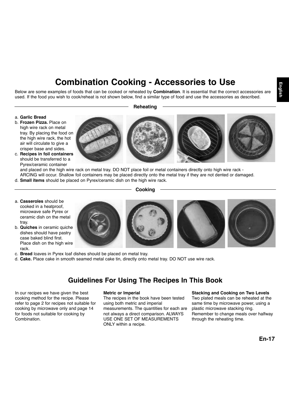 Combination cooking - accessories to use, Guidelines for using the recipes in this book, En-17 | Panasonic NNA734MBEPG User Manual | Page 18 / 276