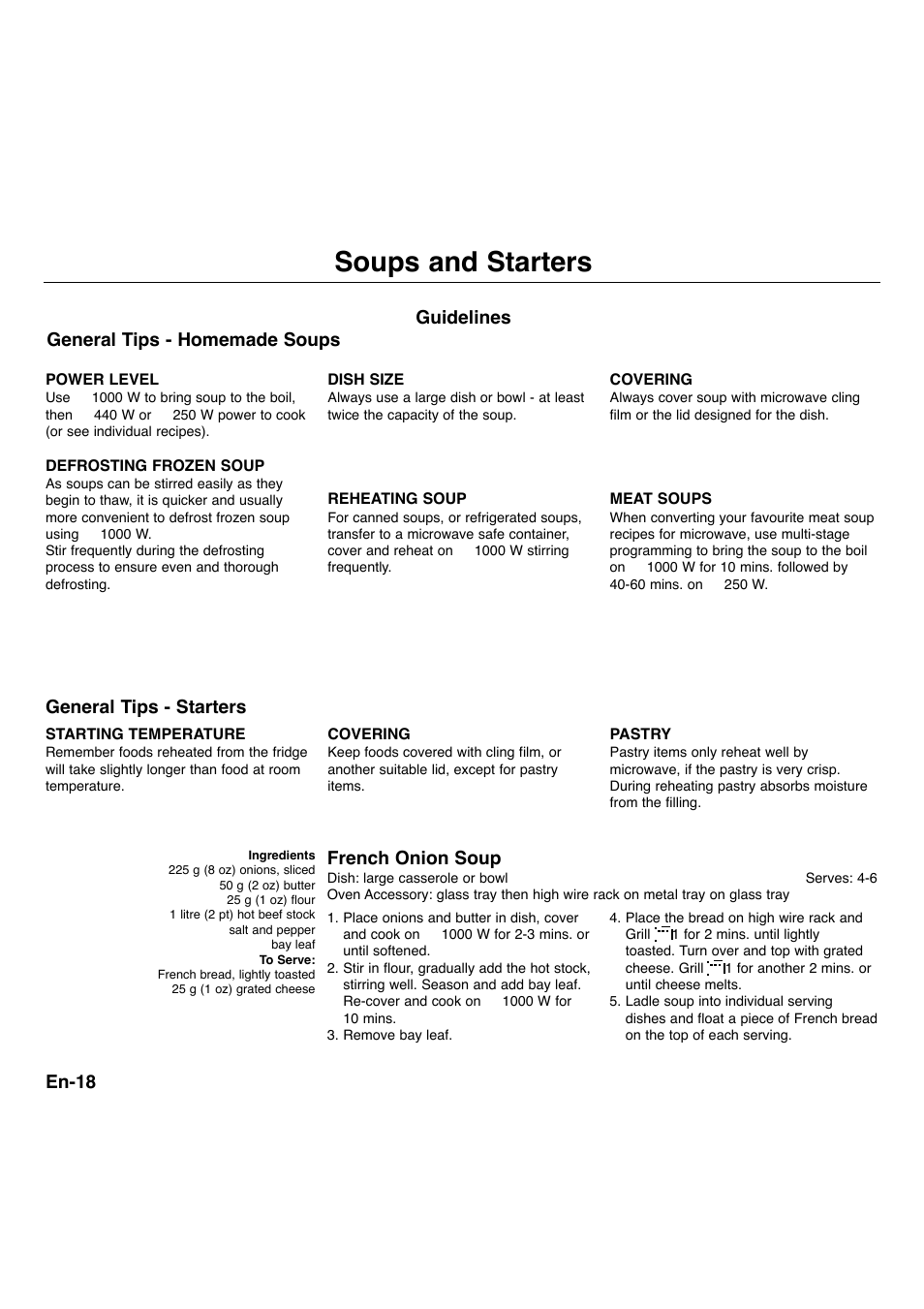Soups and starters, En-18, French onion soup | Panasonic NNA734MBEPG User Manual | Page 19 / 276